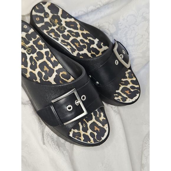 BareTraps Shoes - Baretraps Pacey Platform Slide Sandals CHUNKY SIDE BUCKLE Black Sz 10